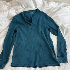 Merona Teal Long Sleeve Waffle Henley Shirt